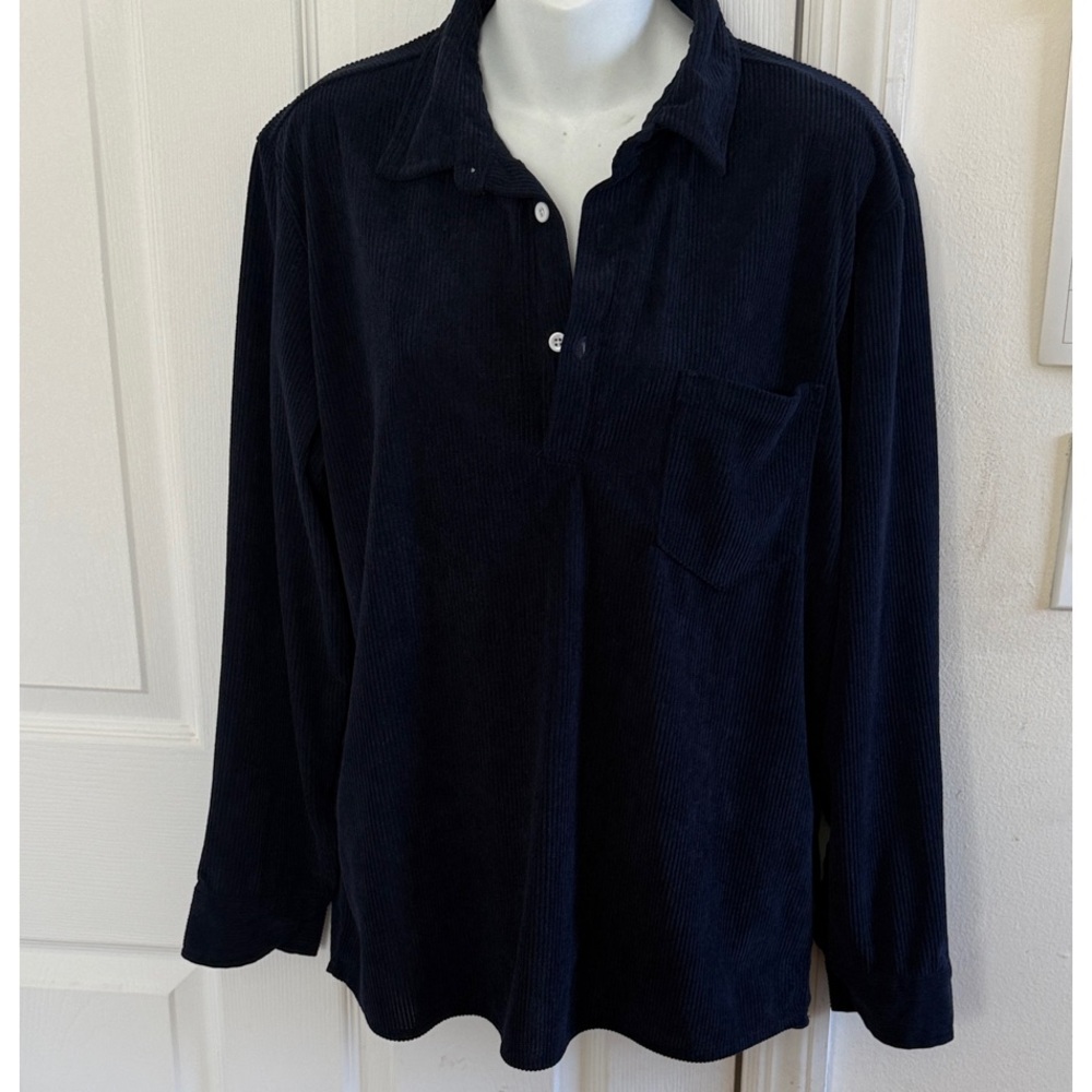 Zaful Navy Corduroy Button Polo Top